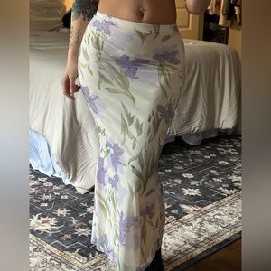 Floral Print Maxi Skirt - Purple and Cream